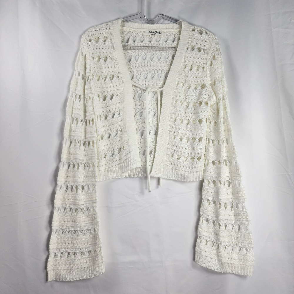 Crochet Cardigan Lace Up Sweater Women Small Y2K Cottage‎ Boho Dainty Indie Twee